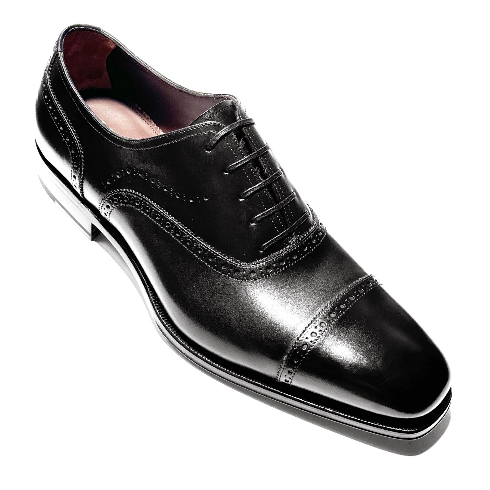 FERRAGAMO FERRAGAMO PIZZARRO TRAMEZZA BLACK LEATHER CAP TOE OXFORD MEN'S DRESS SHOES