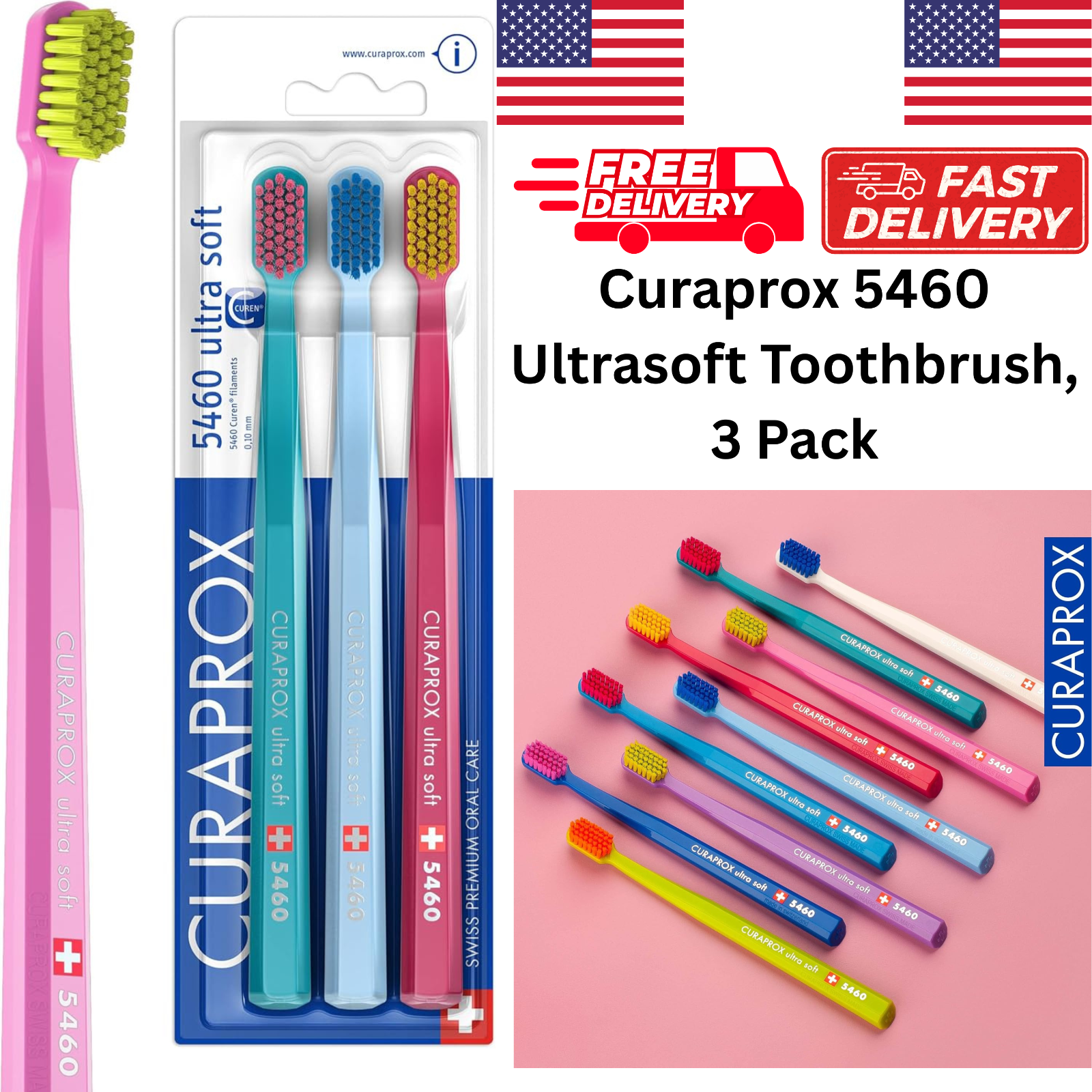 Curaprox Toothbrush 5460 Ultrasoft Toothbrush 3 Pack Colors