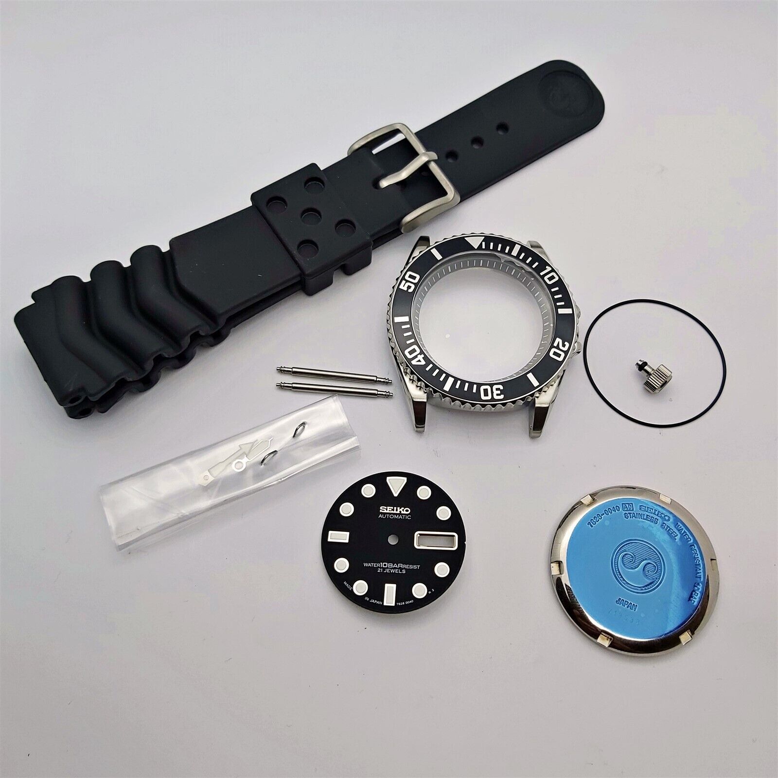 NEW AF SEIKO 7S26 0040 SKX031 BLACK KIT CASE BEZEL GLASS NEW AF SEIKO 7S26 0040 SKX031 BLACK KIT CASE BEZEL GLASS