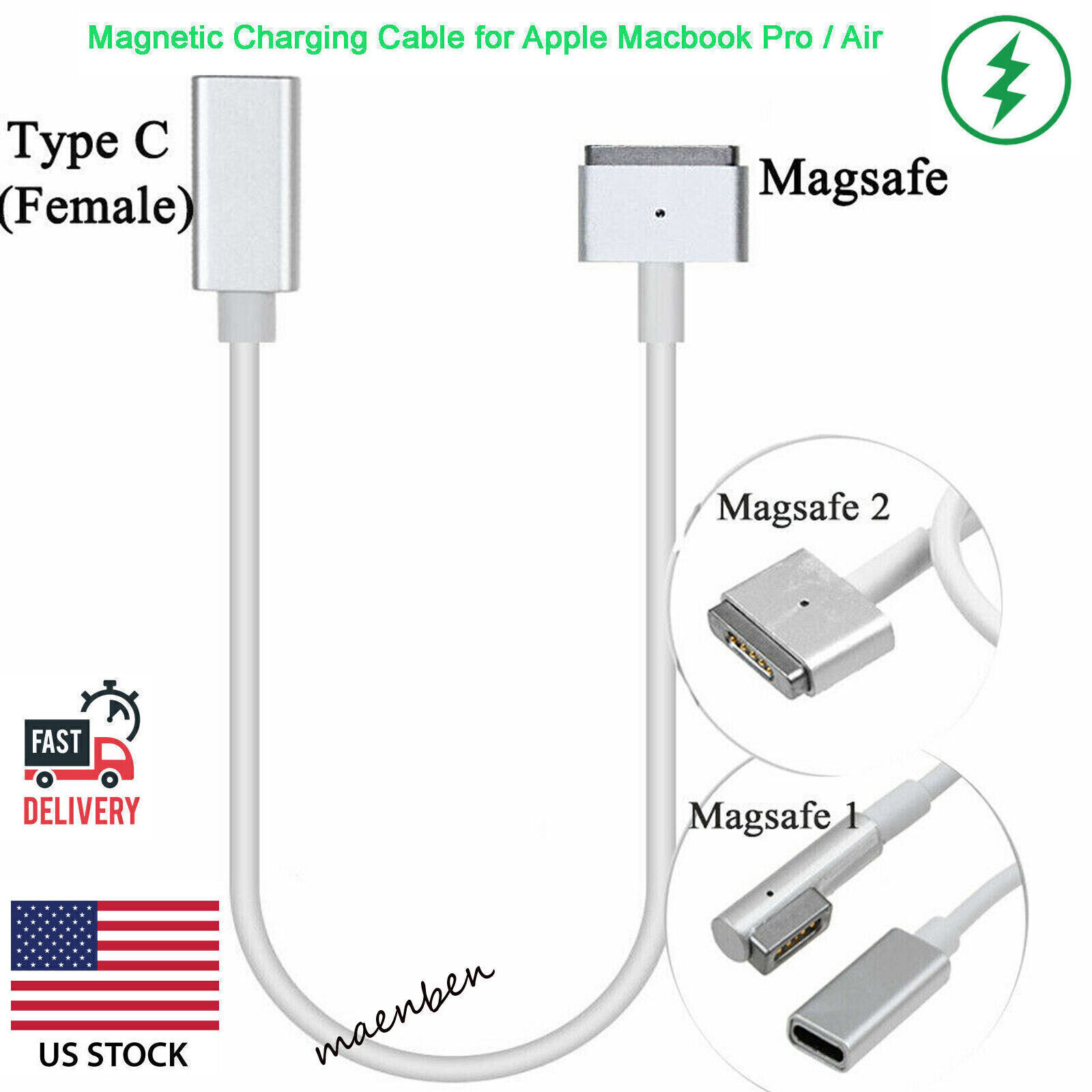 Type C to Magsafe1/2 charging Cable For MacBook working with USB-C Power Adapter