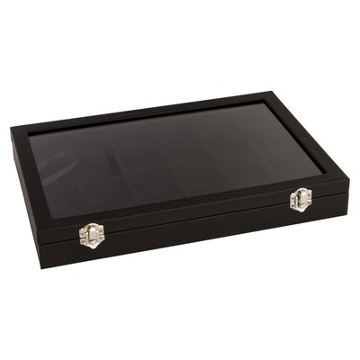 Black Jewelry Display Tray with Velvet Lining for Rings, Stones, 14 x 9.5 x 2 In