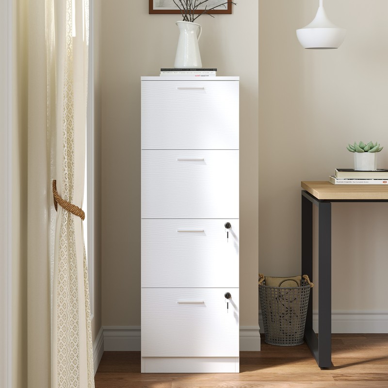4 Drawer Wooden File Cabinet Locking Home Office Storage Org