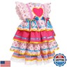 Princess Dress Up Clothes: Girl Festa Junina Themed Party Supply Carnival Costume Flutter Sleeve Tiered Dress+Bowknot Headband 2PCS Floral Polka Dot Pageant Dance Gown Pink 18-24 Months