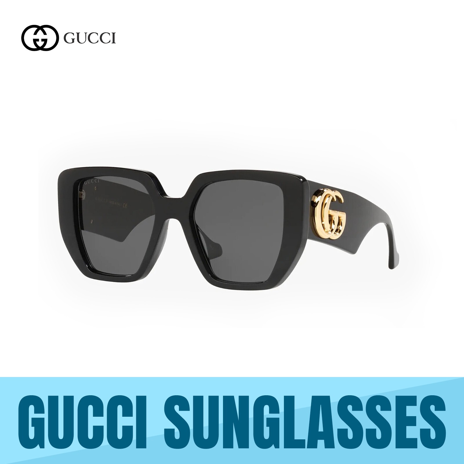 GUCCI オハサイススクエアフレムサンクラス GG0956S 003 Gucci Sunglasses GG0956S 003 Black Gold Grey Square Woman