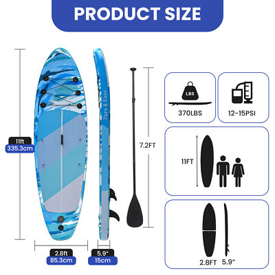 Floating Stand Up Paddleboard 11' x 2.8' PVC Water Yoga Fishing FREE Paddle Pump