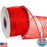 Ribbli Red Organza Wired Ribbon With Metallic Edge - 2-1/2 Inch x 20 Yards Sheer Christmas Tree Decoration for Large Gift Wrapping, Wedding Decor
