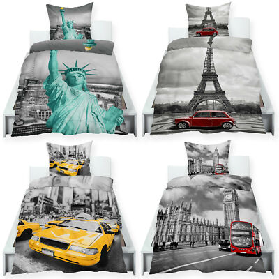 Städte Bettwäsche City 2 teilig Microfaser pflegeleicht mit Reißverschluß #1583