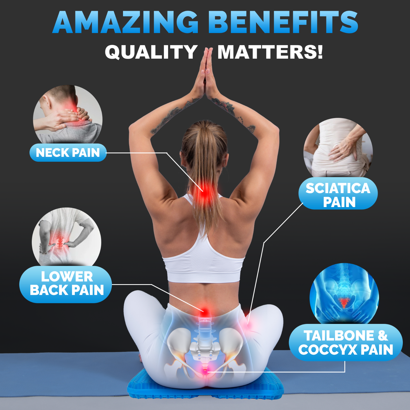 Gel Seat Cushions for Long Sitting- Extra Large, 2" Inch Ultra Thick