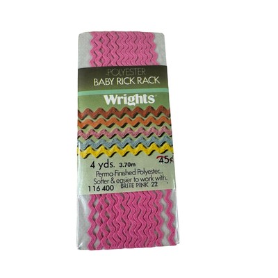 New In Package Vintage Wrights Brite Pink 22 Polyester Baby Rick Rack 4 Yard USA