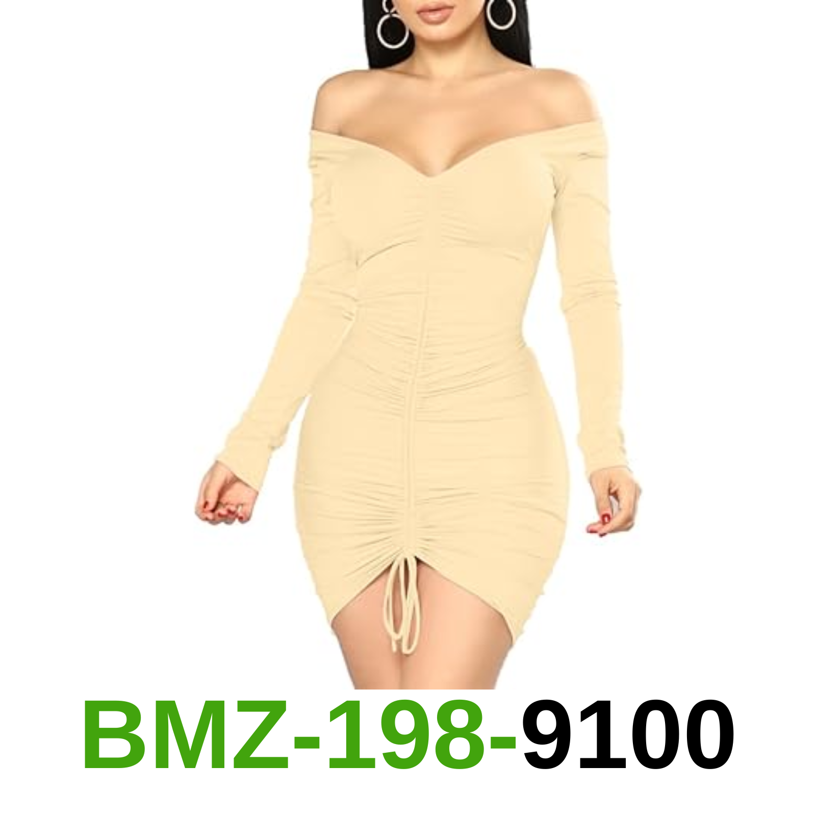 XXTAXN Women's Sexy Elegant Long Sleeve Off The Shoulder Mini Dress Khaki, L