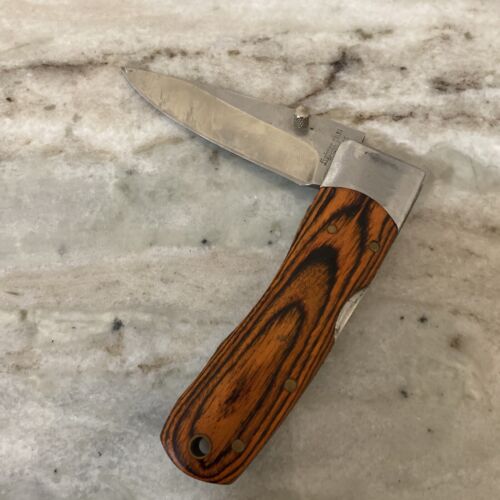 Fighter Plus Stainless Pocket Knife Wooden Wood handle