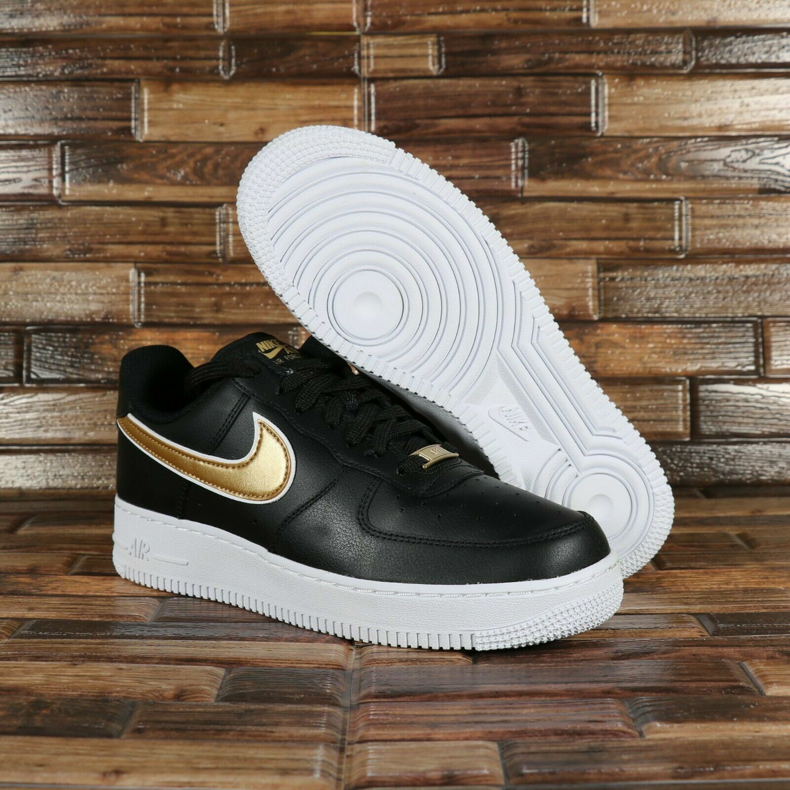 Nike Women's Air Force 1 '07 ESS Shoes Black White Gold Nike Women's Air Force 1 '07 ESS Shoes Black White Gold