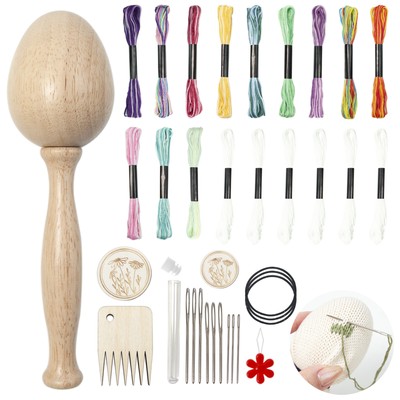 Wood Darning Egg Complete Weaving Tool Set Thread Needle Patch Tool Hat Scarf 