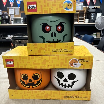 LEGO Halloween Large Storage Heads 3 PIECE SET Skeleton, Zombie & Pumpkin New