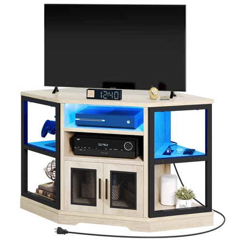 Console Table With Power Outlets & Led Lights For 55 Inch Tv