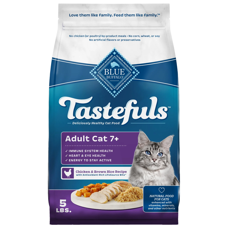 Tastefuls Dry Food, Adult Cat 7+, Chicken and Brown Rice Recipe, 5-Lb. Bag