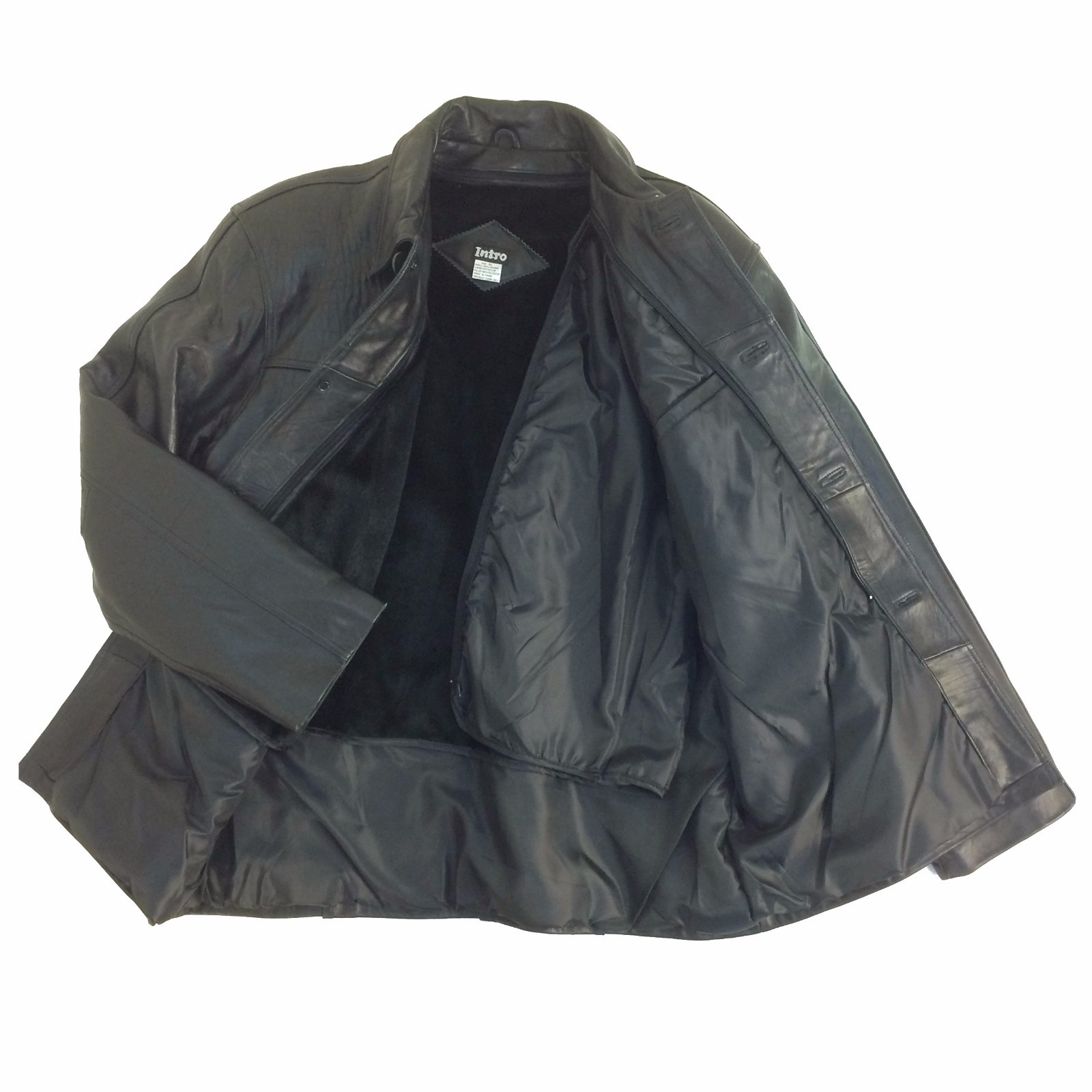 Pre-owned Intro 2984b , Vintage, Zip Out, Men's 4 Button Lambskin Leather 3/4 Coat/jacket In Black