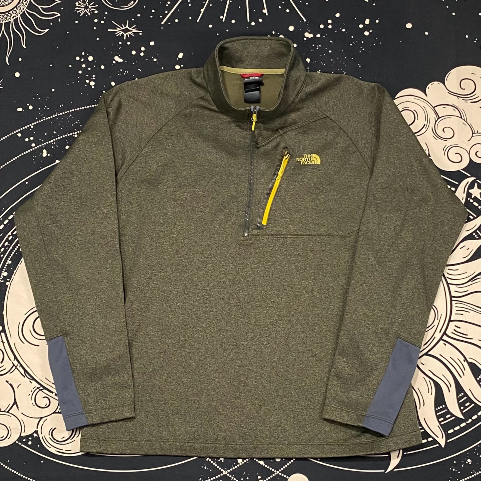 The North Face Quarter Zip Fleece Jacket Mens XL Green Outdoor Casual Gym