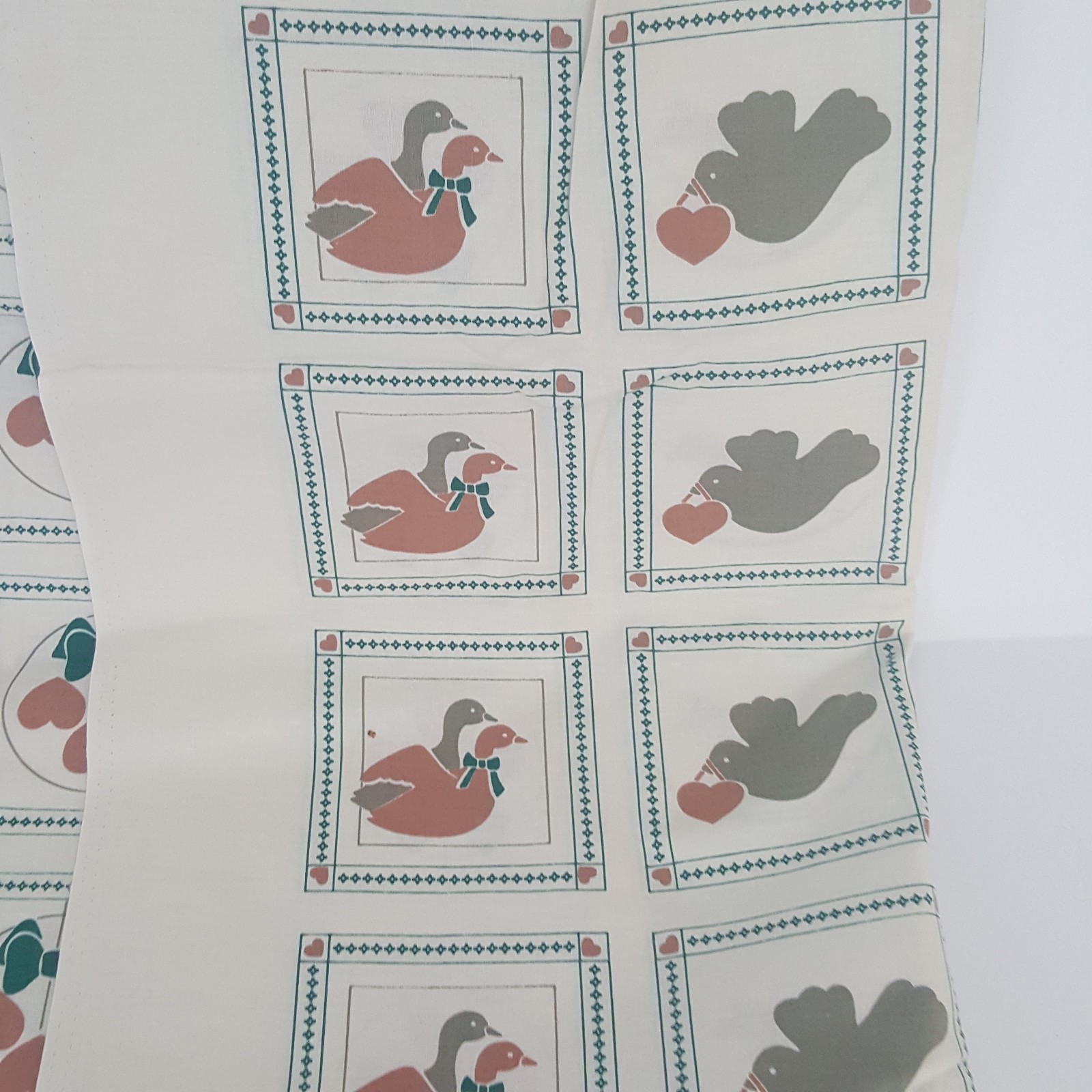 Vintage Fabric Rocking Horse Apple Dove Duck Flowers Off White Pink Green 90's