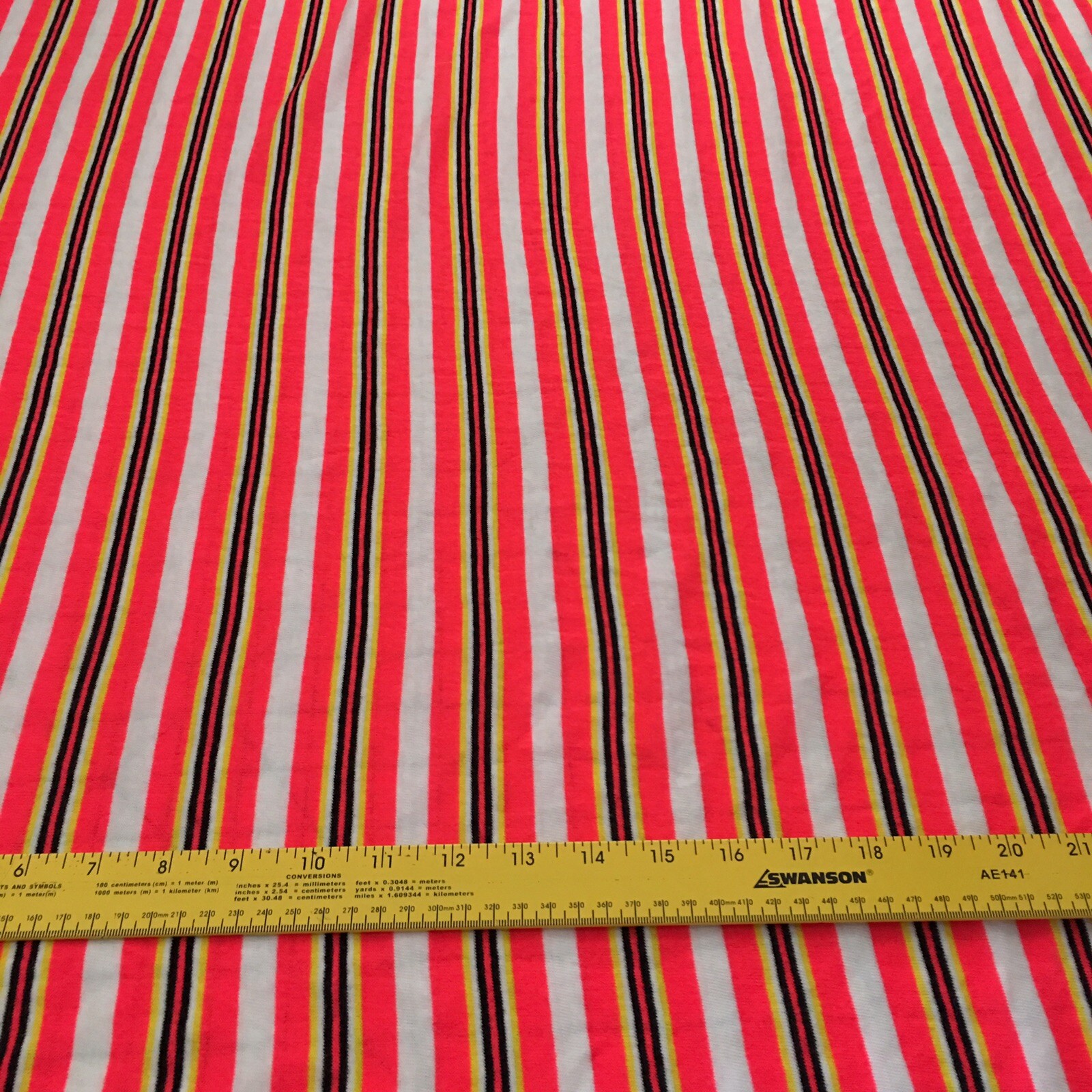 Bright Vintage Striped Fabric Pink Yellow Black White 2 YDS Vintage Jersey Poly