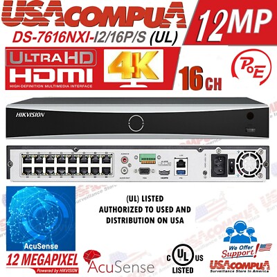 NEW HIKVISION 16CH NVR AcuSense 16POE 4K 12MP Video Recorder DS-7616NXI-I2/16P/S