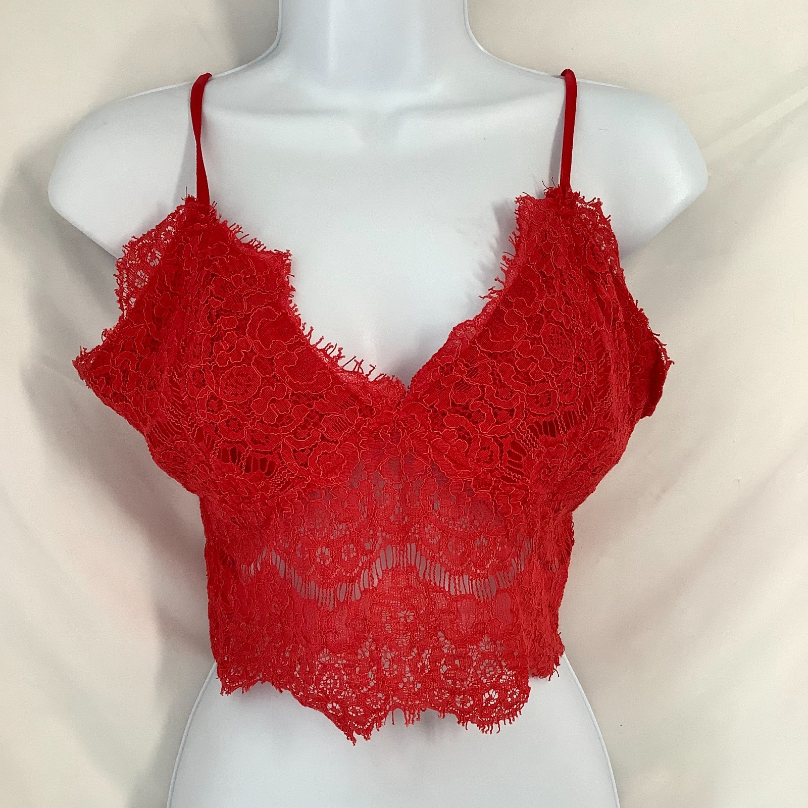 Missguided Red Floral Lace Cami Crop Top Back Zip Festival Party UK 10