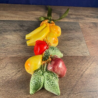 Vintage Ceramic Fruit Vegetable Wall Hanging Bananas Apple Pears