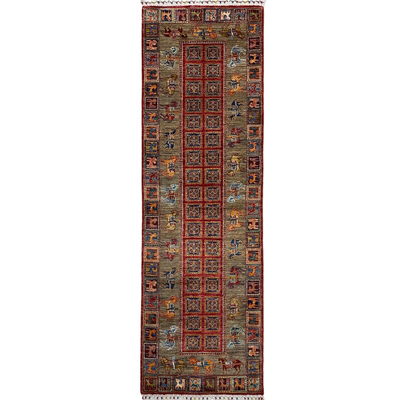Handmade (2'10" x 8'3") Pazyryk Afghan Oriental Veg Dye Wool