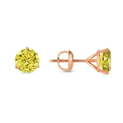 Pre-owned Shine Brite With A Diamond 2.25 Ct Round Cut Canary Earrings Studs Solid 14k Rose Gold Screw Back Martini In Pink