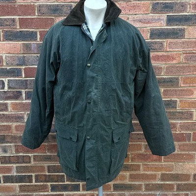 Open Green Waxed Cotton Hooded Field Jacket Mens XL Dark Green Quilted