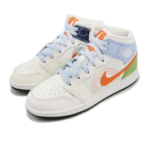 

Nike Air Jordan 1 Mid SE GS Stitch Sail Orange Junior Kids AJ1 Casual DX2462-100, Белый, Air Jordan 1 Mid Se Gs