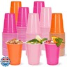 Whaline 60Pcs Colored Plastic Cups 16oz Light Pink Hot Pink Orange Plastic Cups Disposable Cup for Wedding Birthday Party Supplies