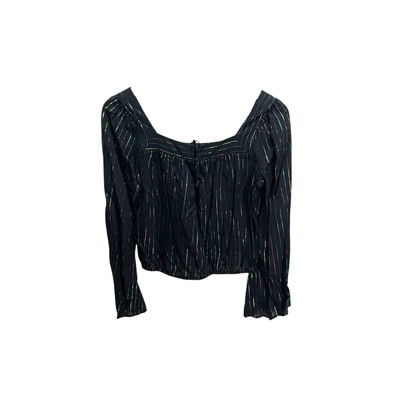 Express Black Square Neck Crop Top Size XS Colorful Sparkle Metallic Stripe NEW