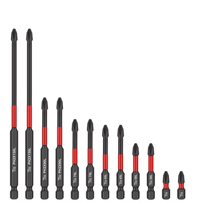 12Pcs PH2 Phillips Impact Driver Bit Set Screwdriver Drill Bits 1/4'' Hex Shank