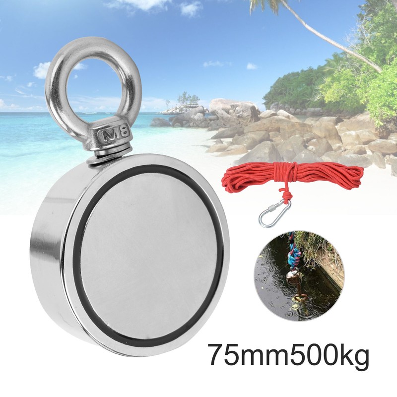 500KG Neodym Bergemagnet Doppel Suchmagnet Magnetangeln Magnetfischen 75mm