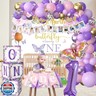 Xigejob Butterfly First Birthday Decorations Girl - Butterfly 1st Birthday Party Supplies, Include Balloon Arch, Backdrop, Balloon Box, Highchair Banner, Hat, Photo Banner