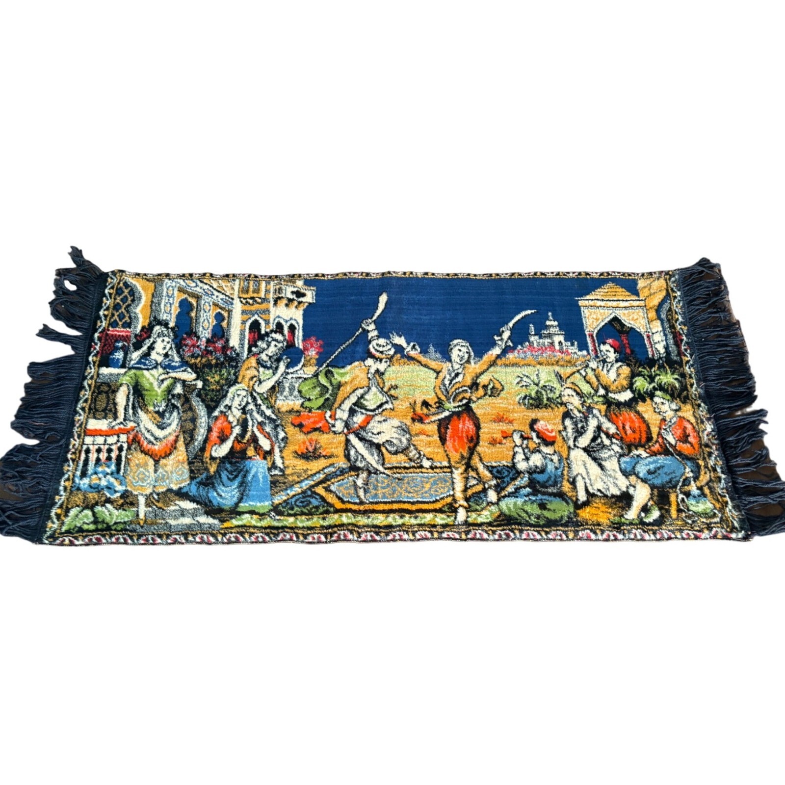 Vintage Wall Tapestry Rug Middle Eastern Turkish Dancer Fringed