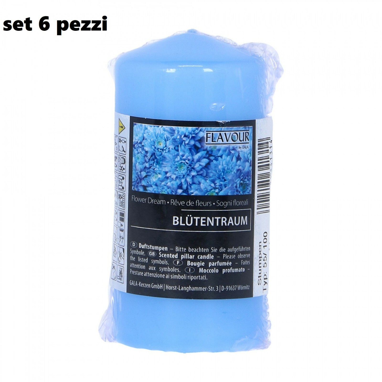 Set 6 Pezzi Candele Cera Profumate Fragranza Sogni Floreali 5x9,5cm dfh