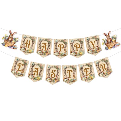 Easter Banner Happy Easter Back Drop Bunny Chick Spiral Flag Reusable favorable
