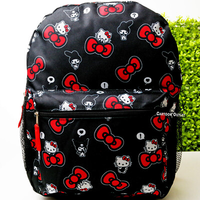 Hello Kitty Kuromi Large School Backpack All over Print 16'' Travel Book Bag Bow