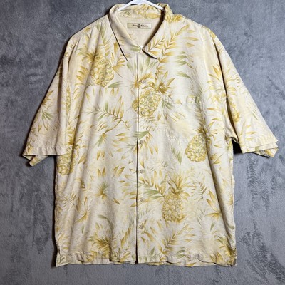 Tommy Bahama Camp Shirt Men's XL Button Up Hawaiian Yellow Pineapple Silk
