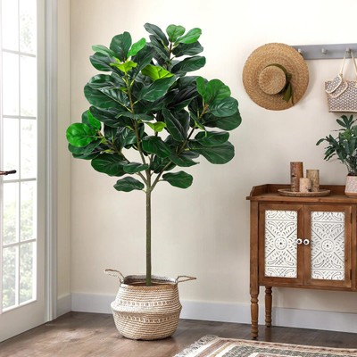  5.2 Ft Artificial Fiddle Leaf Fig Tree Faux Ficus Lyrata Plant with 62 Fiddle L