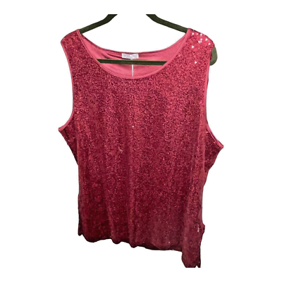 In Voland Red Sequin Top Size 22W Sleeveless Holiday Festive