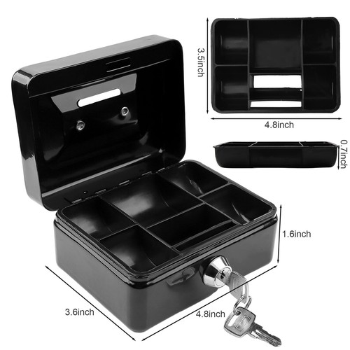 Metal Cash Box Security Safe With Money Tray Key Lock Small Gun Jewelry Storage