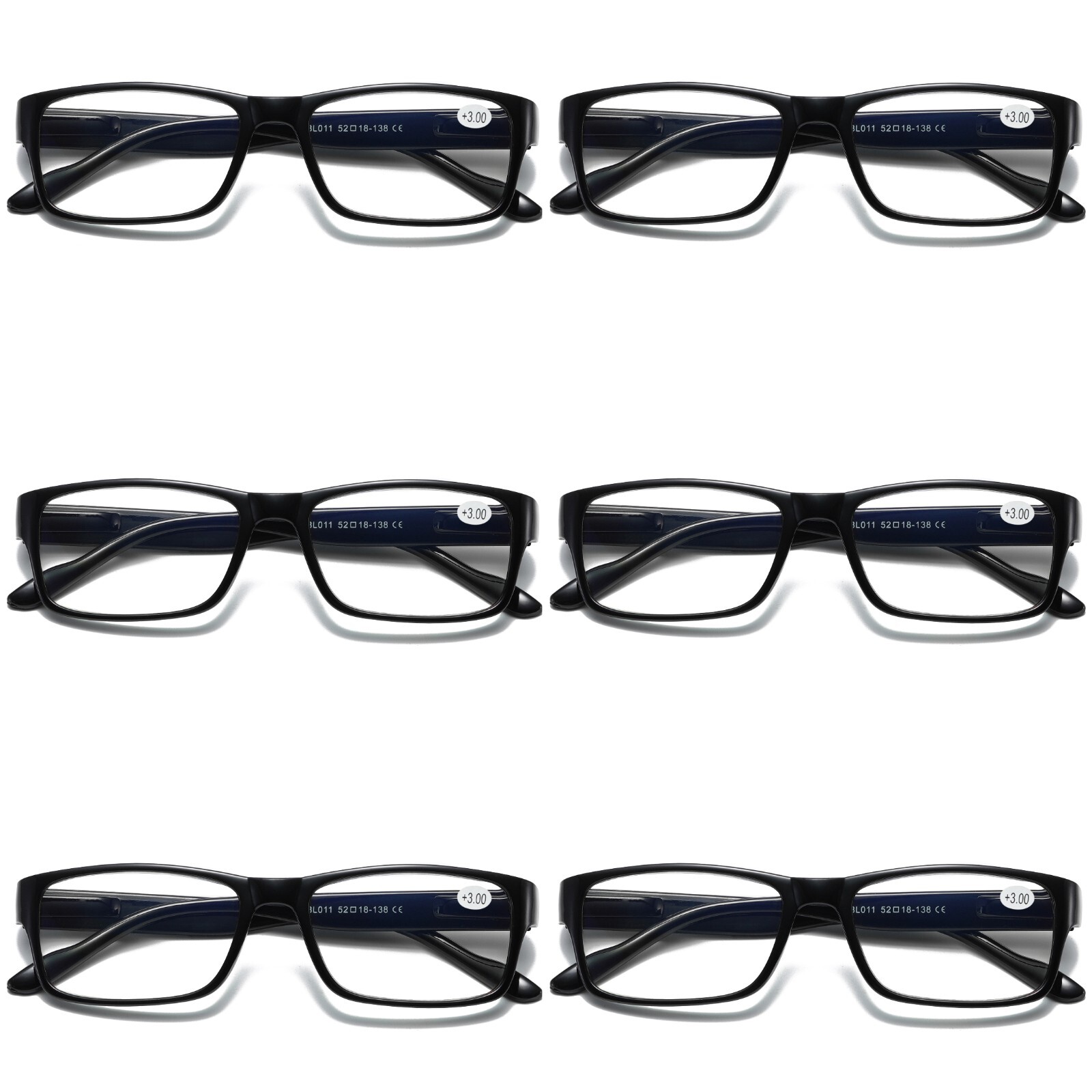 6 PK Mens Unisex Blue Light Blocking Reading Glasses Black Spring Hinge Readers