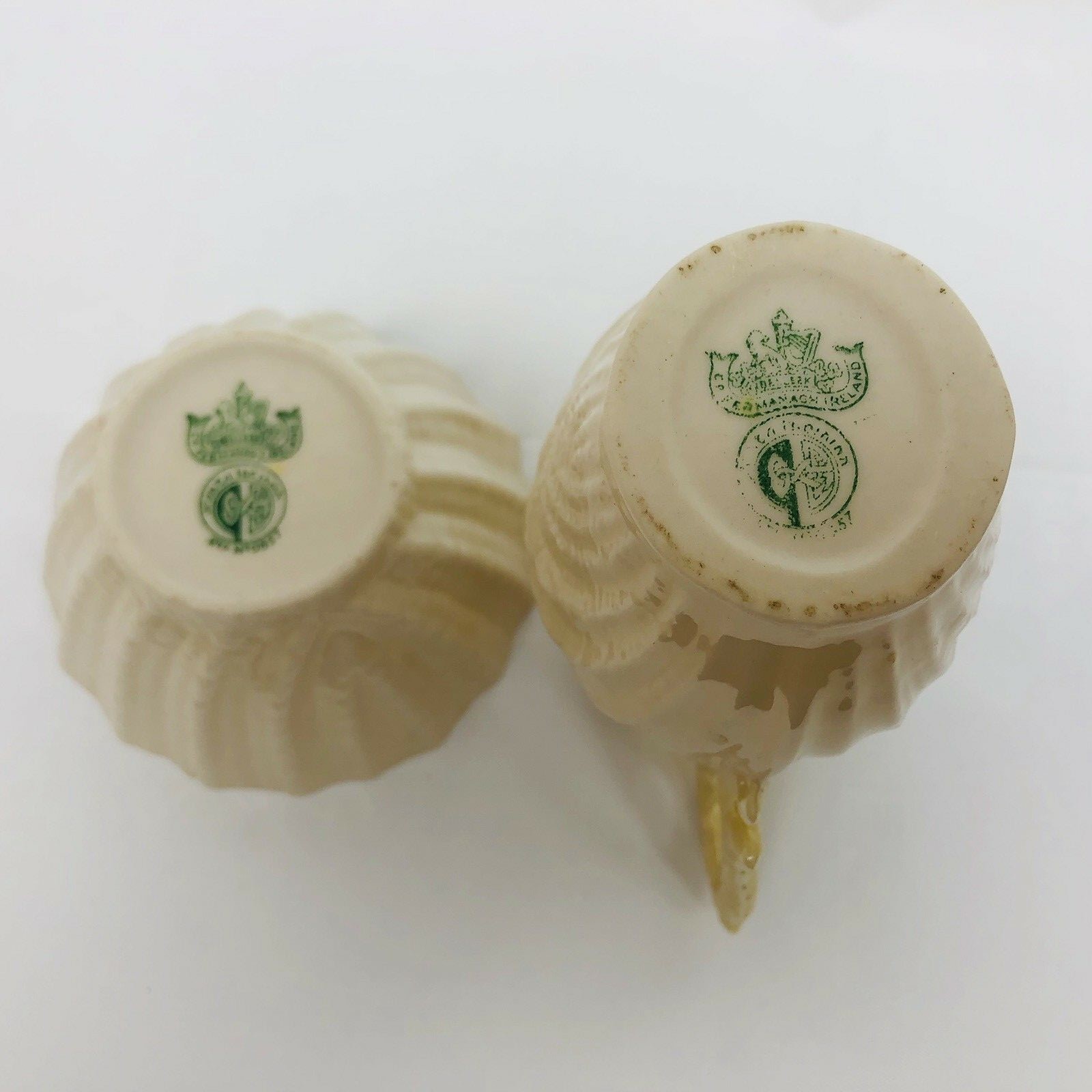 Irish Belleek Sea Shell Creamer & Open Sugar Bowl Fermanagh Ireland - Vintage
