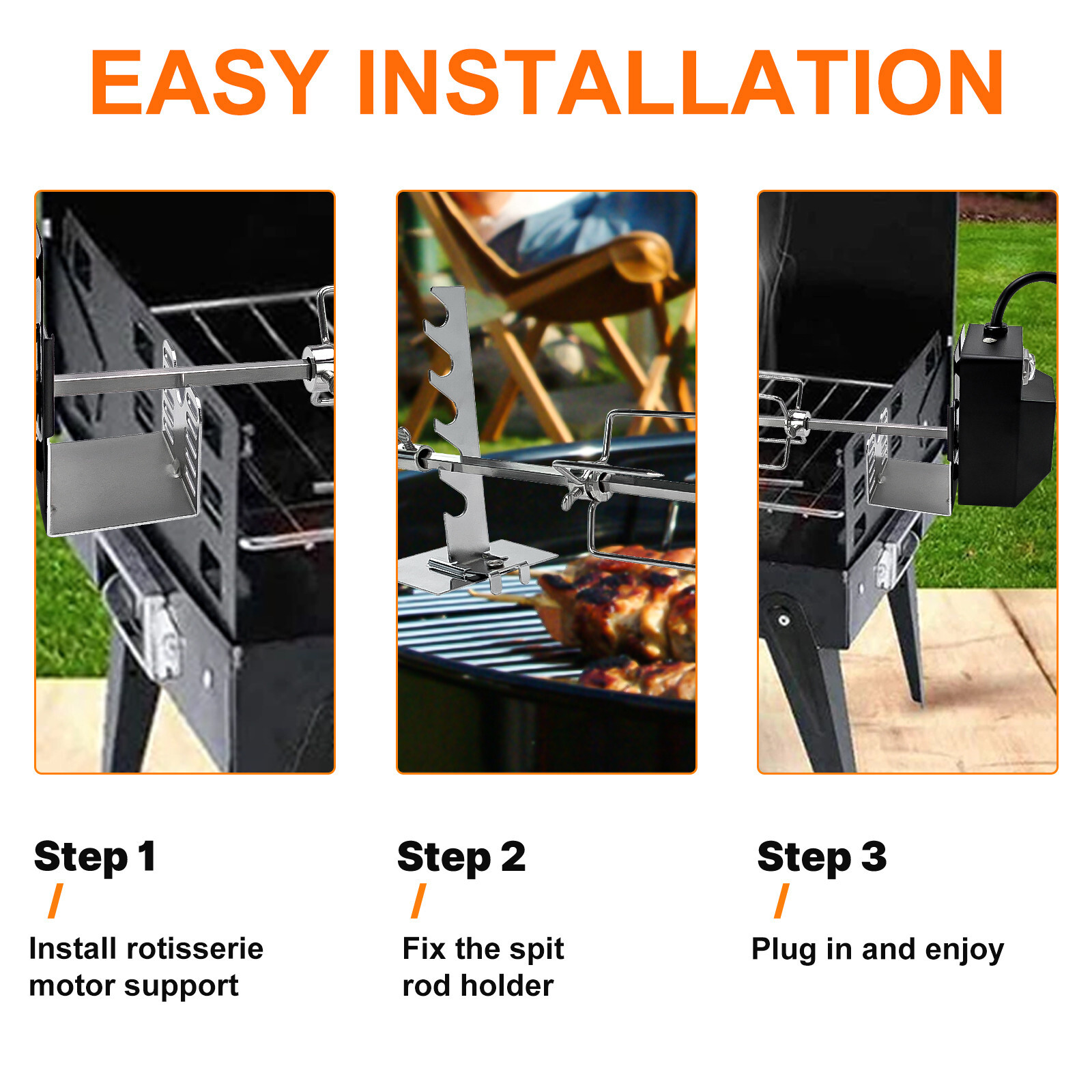 28" Electric BBQ Rotisserie Grill Kit 4W Roaster Electric Rotisserie Motor Kit