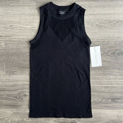 ATHLETA Oxygen Tank Top Black Seamless Eyelet Cut Out Breathable Size XS NWT 