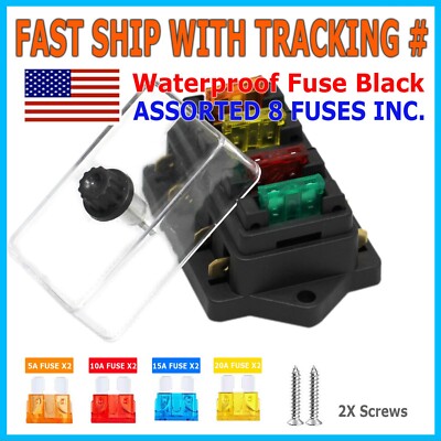12V/24V 4 Way Fuse Blade Holder Box Block Black Car Vehicle Automotive Circuit