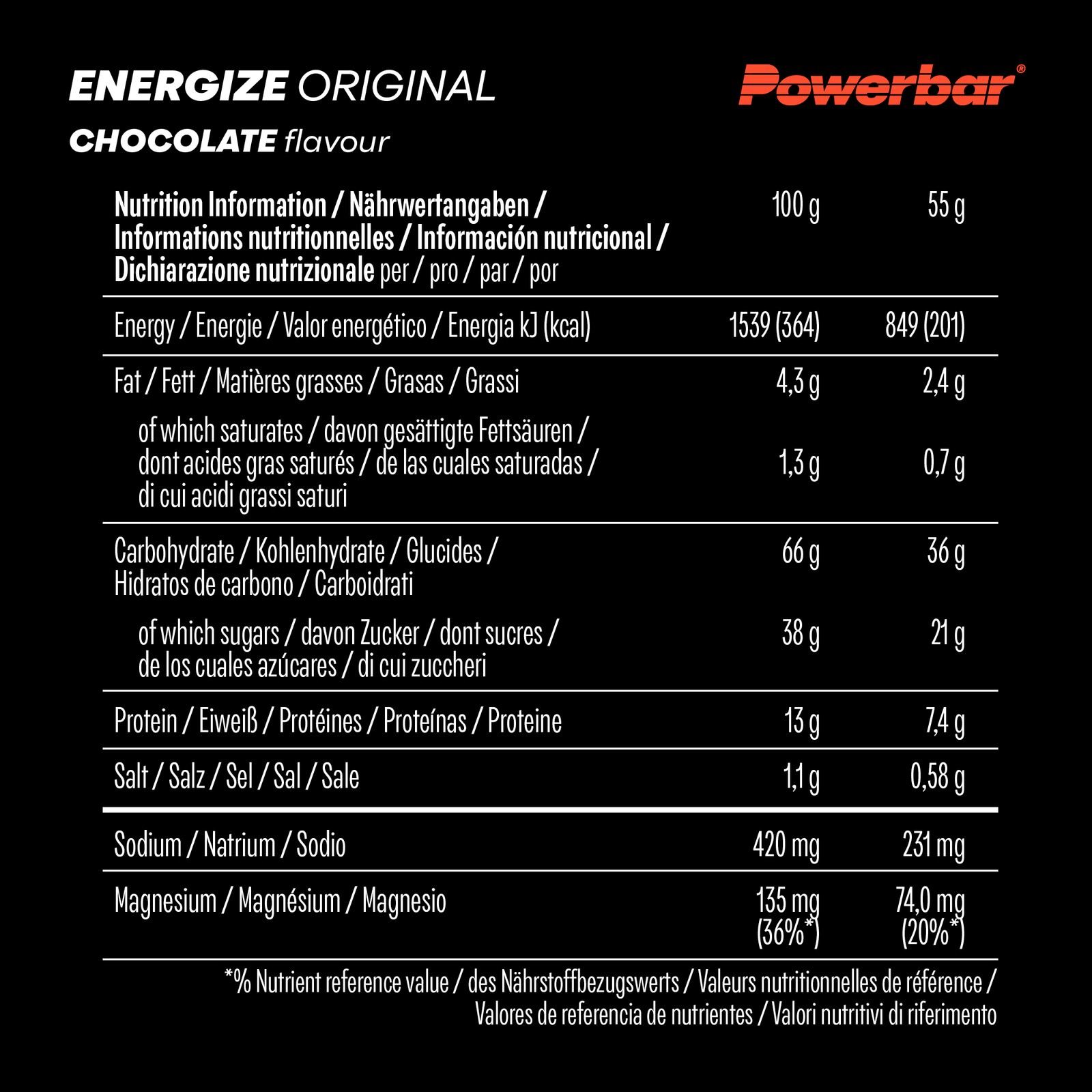 POWERBAR Energize Original Chocolate High Carb Energieriegel 15x55g - Bild 5 von 5